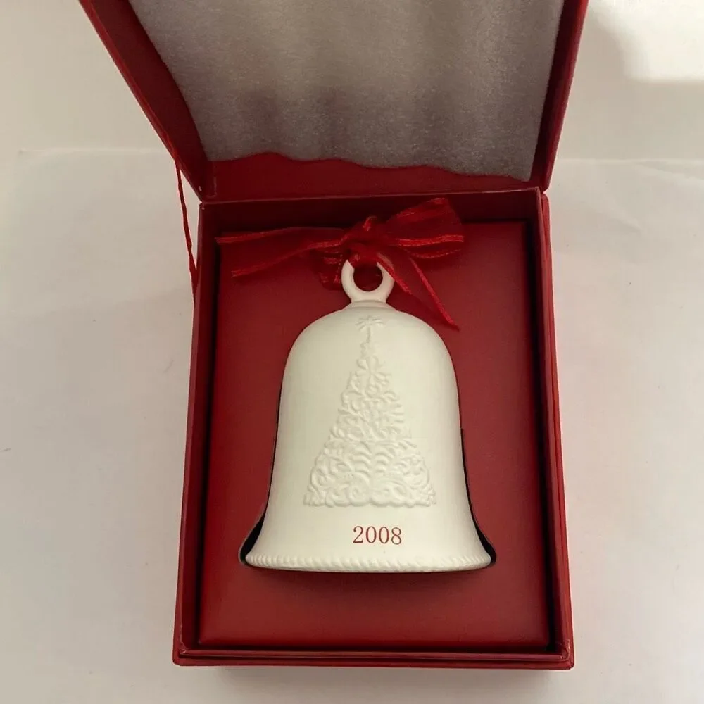 Hallmark White Red Porcelain Dated Bell 2008 Christmas Collectible‎ Ornament